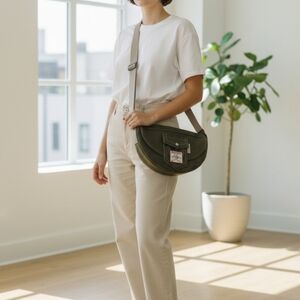 True Religion Leather Khaki  Crossbody Bag